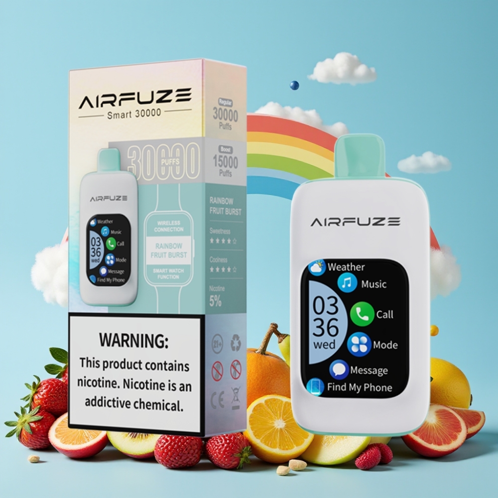 AirFuze Smart 30000 Puffs 5% Nikotin Regnbue Frukt Eksplosjon 2.01\" TFT Touch Skjerm Type-C
