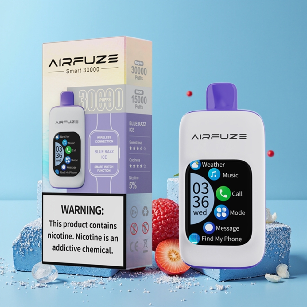 AirFuze Smart 30000 Puffs Blå Bringebær Is med Touchskjerm & Type-C
