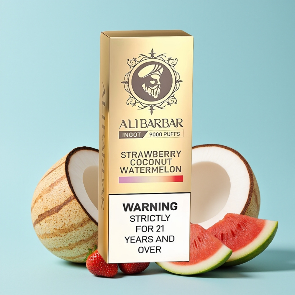 Alibarbar Ingot 9000 Puffs 22ml 2350mAh Jordbær Kokos Vannmelon LED