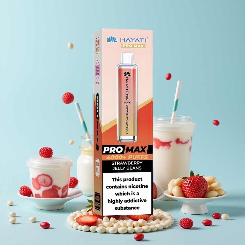 Hayati Pro Max 4000 Puffs Dual 1.1 Ohm Mesh Coil LED Lys Jordbær Gelébo