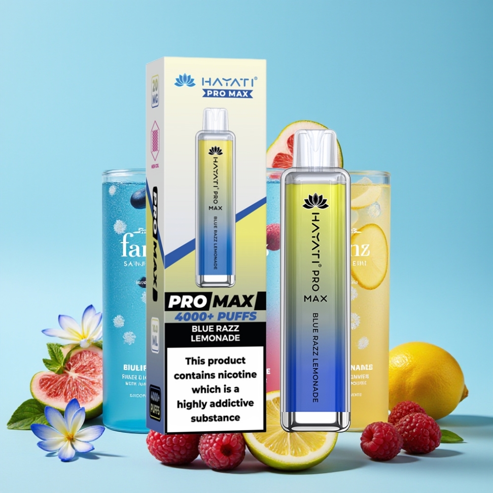 Hayati Pro Max 4000 Puffs Oppladbar Disposable Vape Blå Bringebær Sitronade