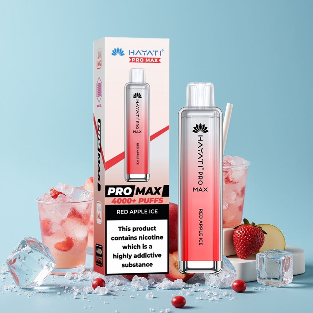 Hayati Pro Max 4000 Puffs Opplagbar Vape Rød Eple Is 2%/5% Nikotin 1400mAh