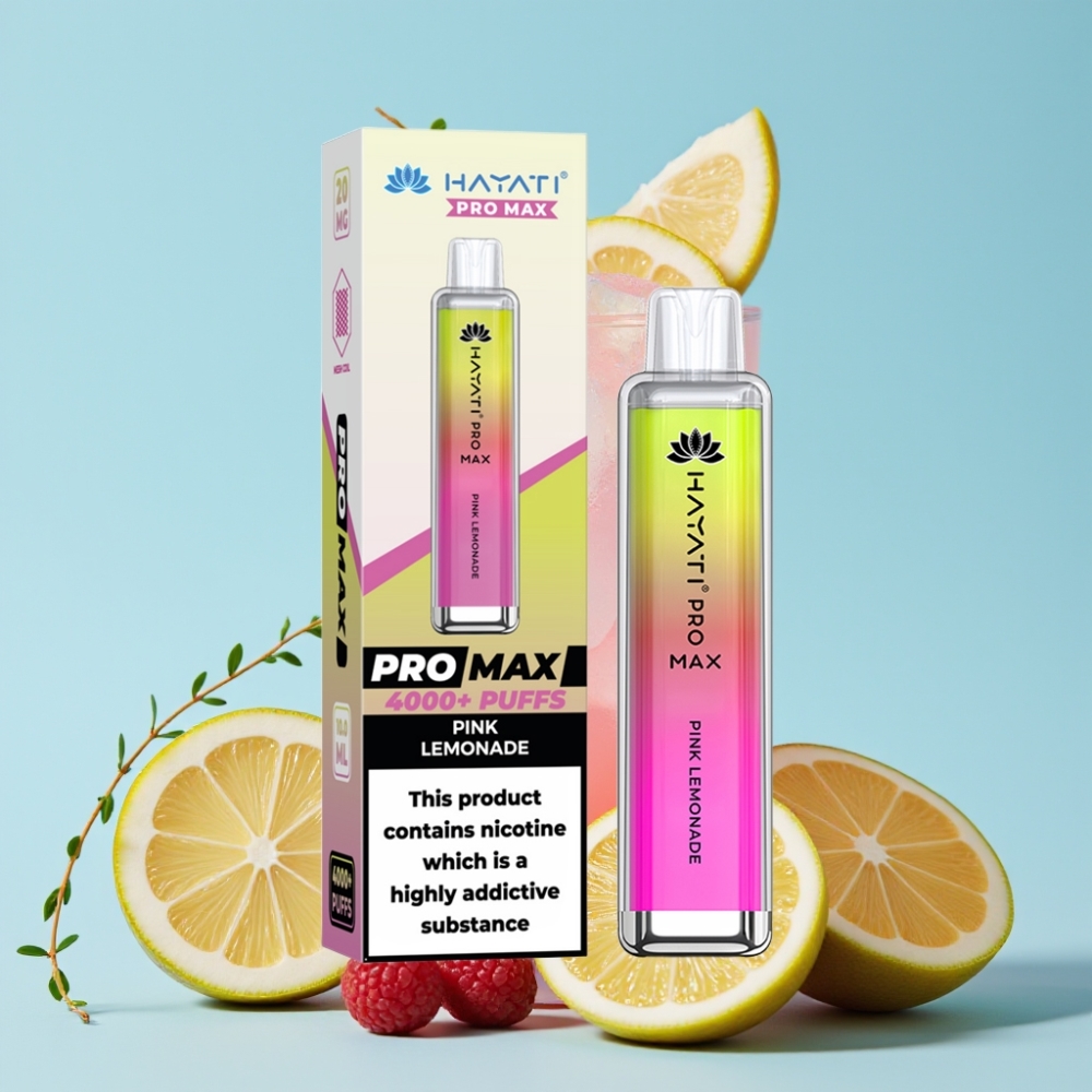 Hayati Pro Max 4000 Puffs Opplagbar Vape Rosa Sitronade med 1400mAh Batteri og LED