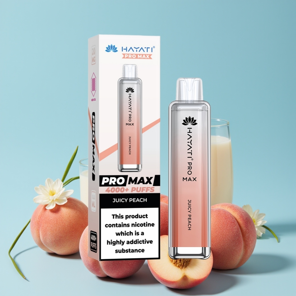 Hayati Pro Max 4000 Puffs Opplagbar Vape Sugetentaktet 1400mAh Juicy Peach