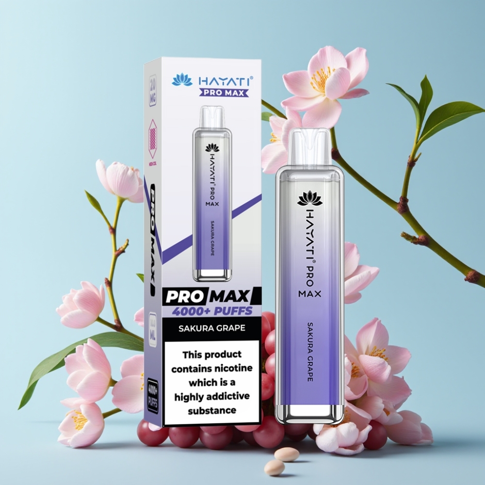 Hayati Pro Max 4000 Puffs Sakura Druer Oppladbar E-sigarett med LED