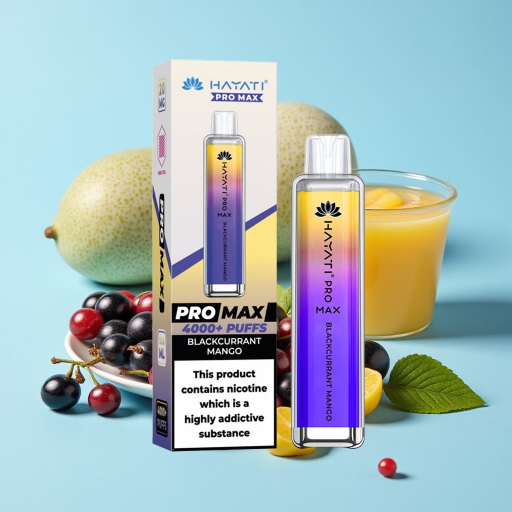 Hayati Pro Max 4000 Puffs Svartrips Mango Oppladbar Disposable Vape med LED og 1400mAh