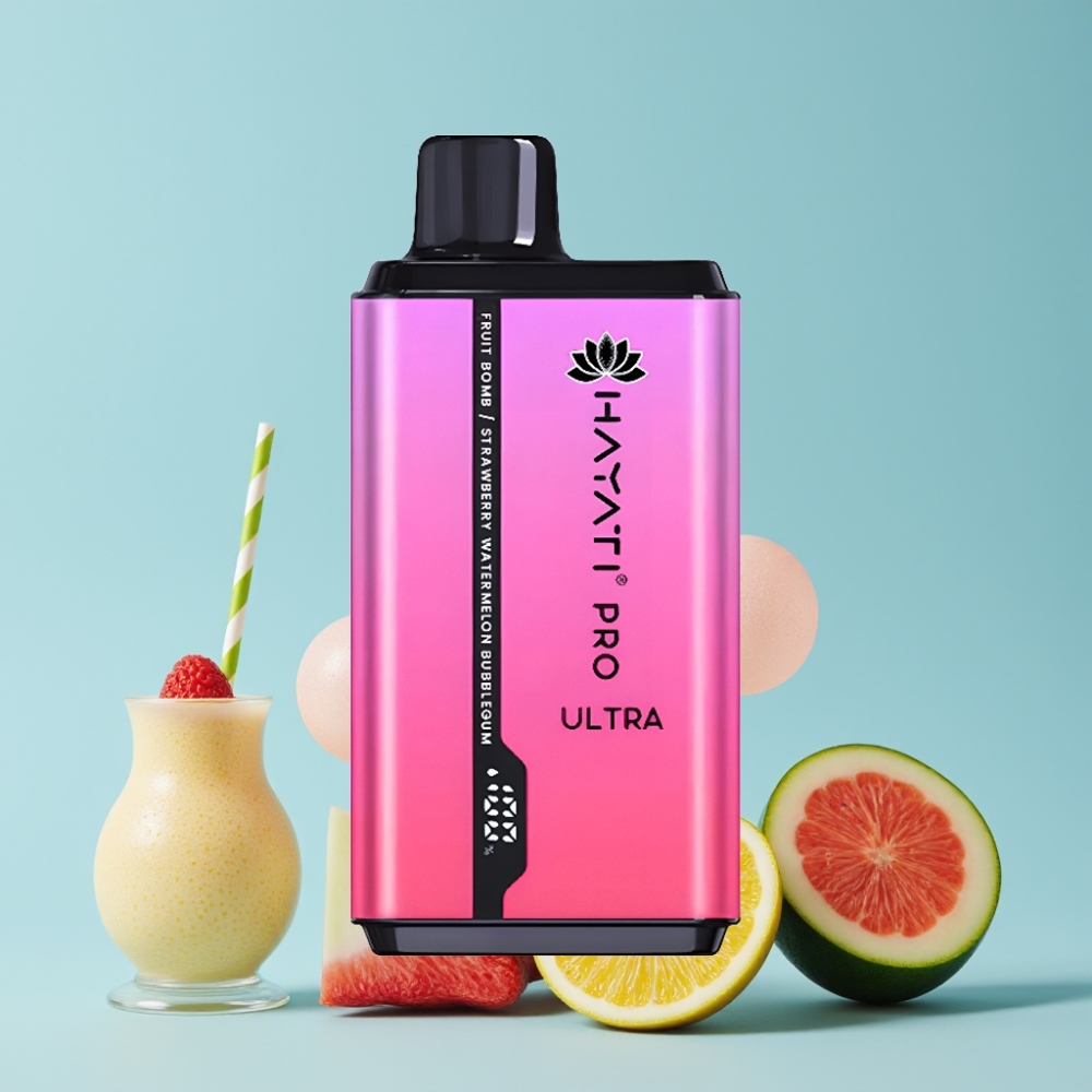 Hayati Pro Ultra 15000 Puffs 850mAh 24ml 2% Fruktbombe Jordbær-Vannmelon Tyggegummi