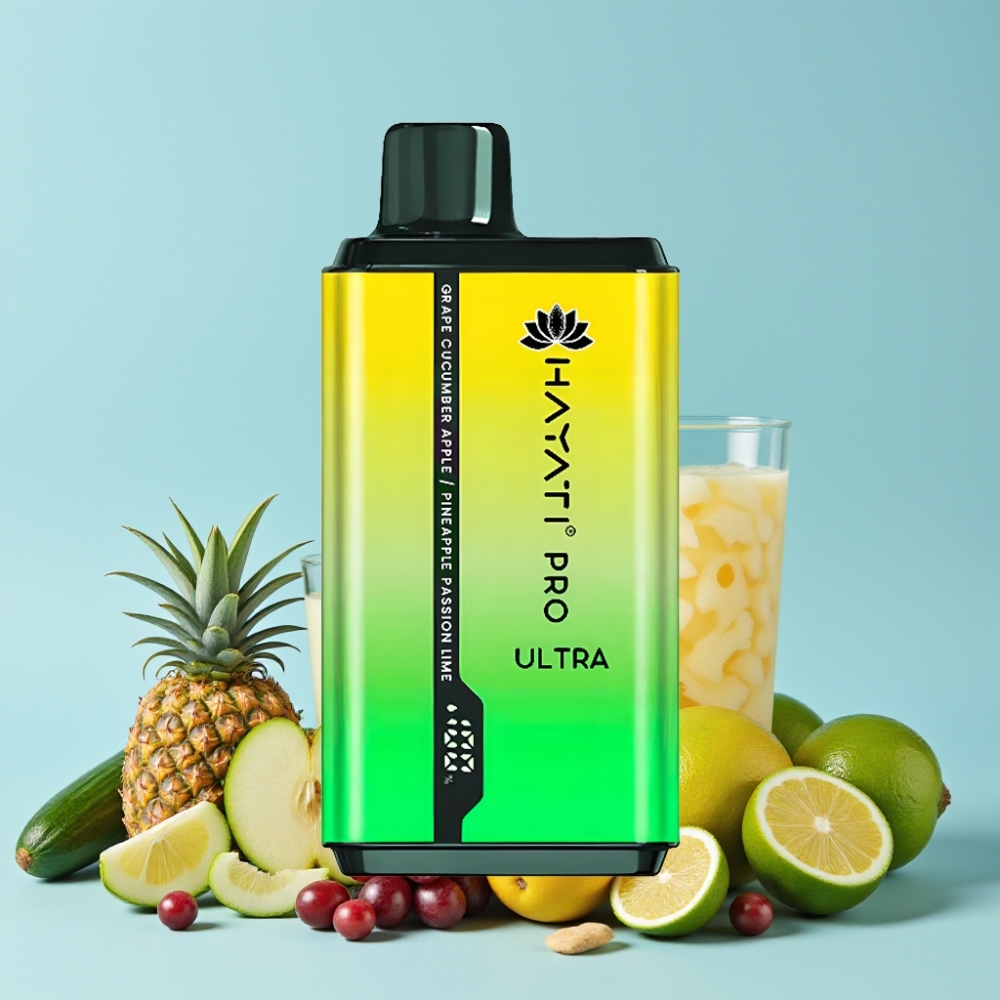 Hayati Pro Ultra 15000 Puffs 850mAh 2×12ml 2% Drue Agurk Eple Ananas Passionsfrukt Lime
