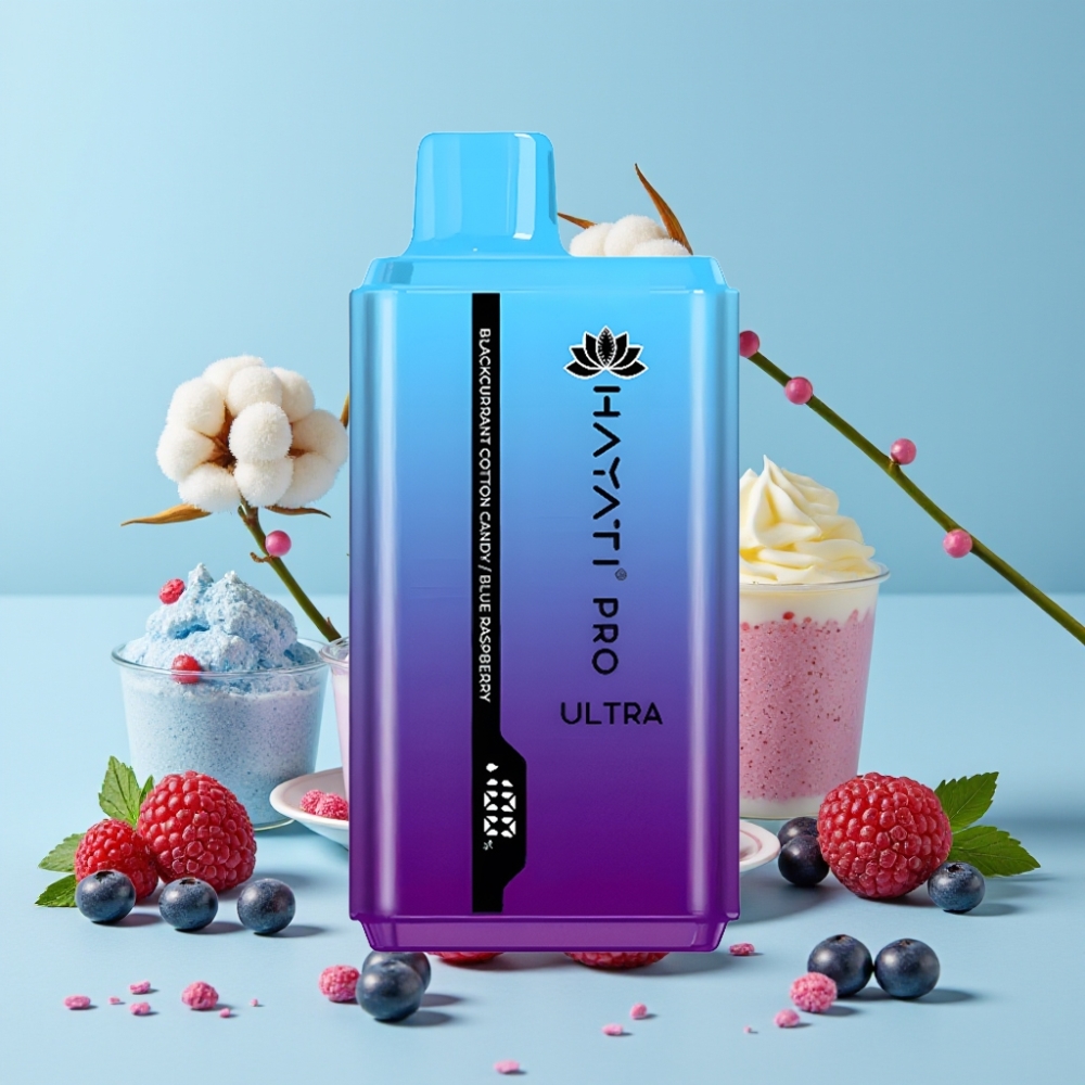 Hayati Pro Ultra 15000 Puffs 850mAh 2×12ml 2% Solbær Sukkerspinn Blåbringebær