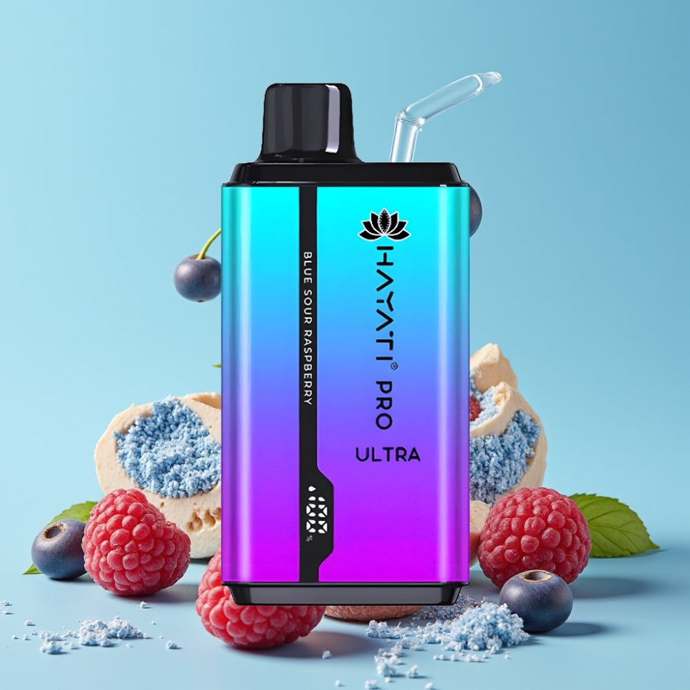 Hayati Pro Ultra 15000 Puffs Blå Sur Bringebær 850mAh 2×12ml 2%