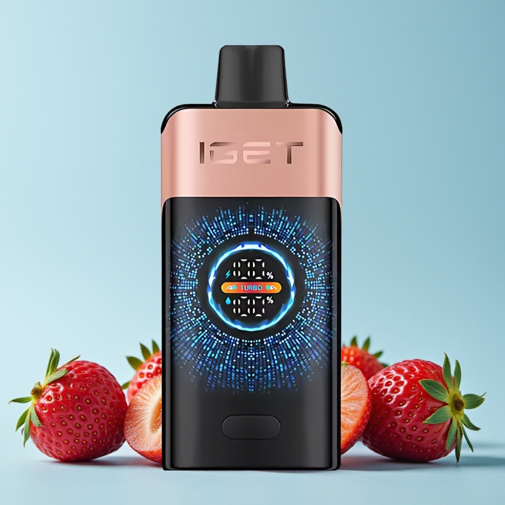 IGET ONE 12000 Puffs Disposable Vape Jordbær Bringebær med 2700 mAh Batteri og Stort Kurvet Fargeskjerm
