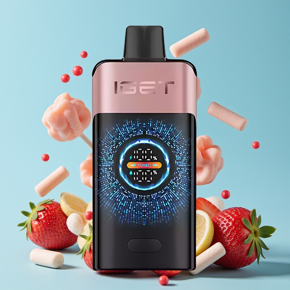 IGET ONE 12000 Puffs Disposable Vape Jordbær med Stor Bøyd Fargeskjerm og 2700 mAh Batteri