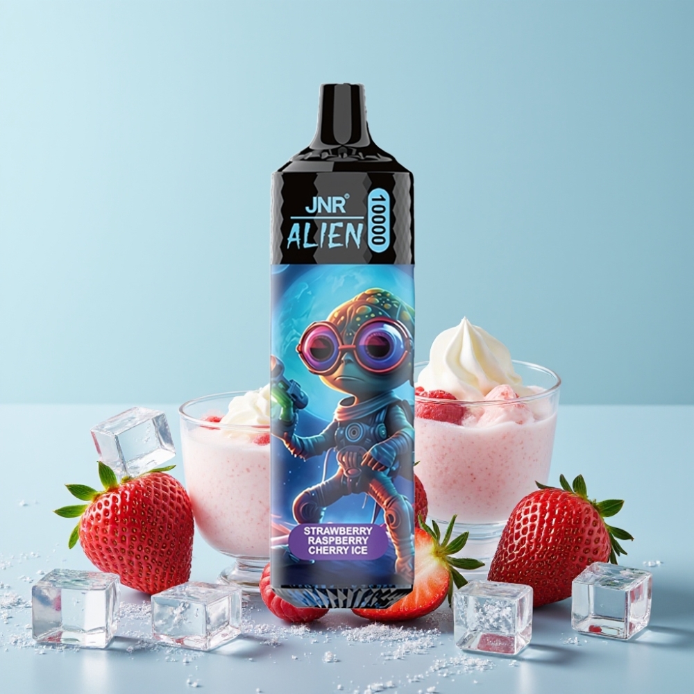 JNR Alien 10000 Puffs 850mAh Type-C LED Jordbær bringebær kirsebær is