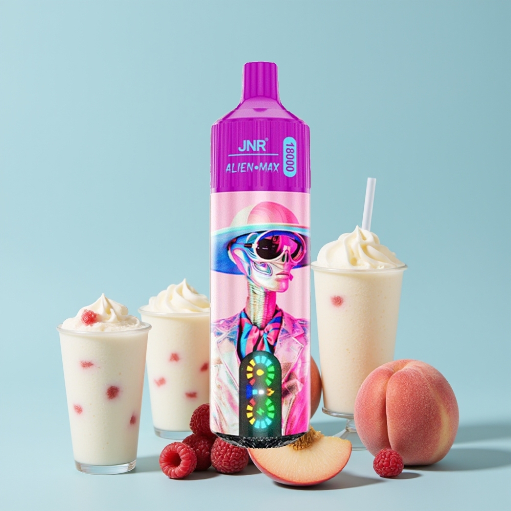 JNR Alien Max 18000 Puffs Dual Mesh Coil Hvit Fersken Bringebær Type-C Lading