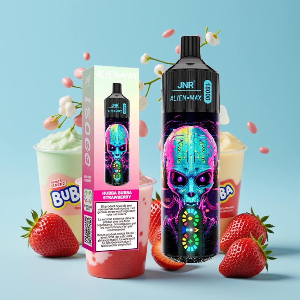 JNR Alien Max 18000 Puffs Smart LED Display Dual Mesh Coil Hubba Bubba Jordbær