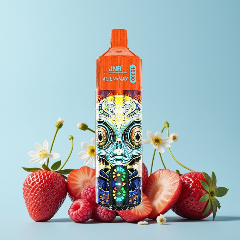 JNR Alien Max 18000 Puffs Smart LED Display Dual Mesh Coil Jordbær Bringebær Kirsebær