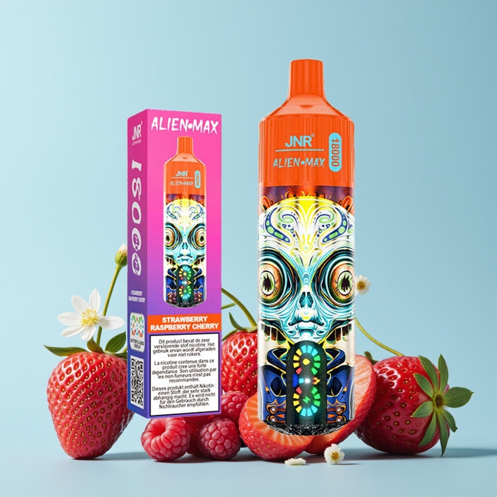 JNR Alien Max 18000 Puffs Smart LED Display Dual Mesh Coil Jordbær Bringebær Kirsebær