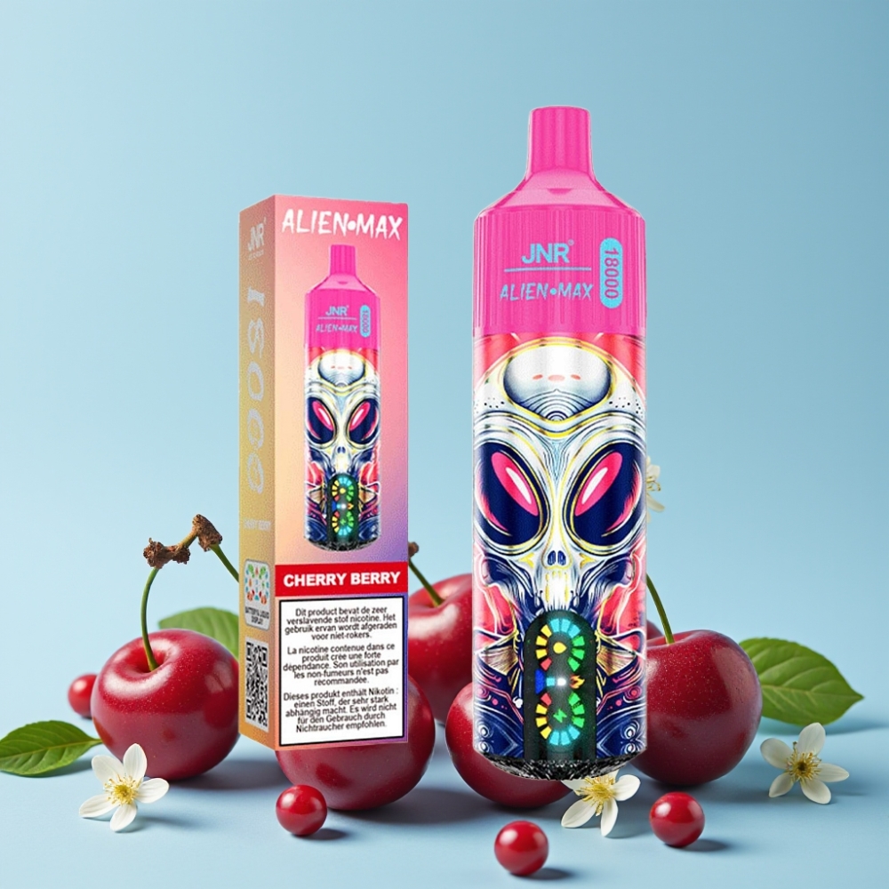 JNR Alien Max 18000 Puffs Smart LED Display Dual Mesh Coil Kirsebær & Bær