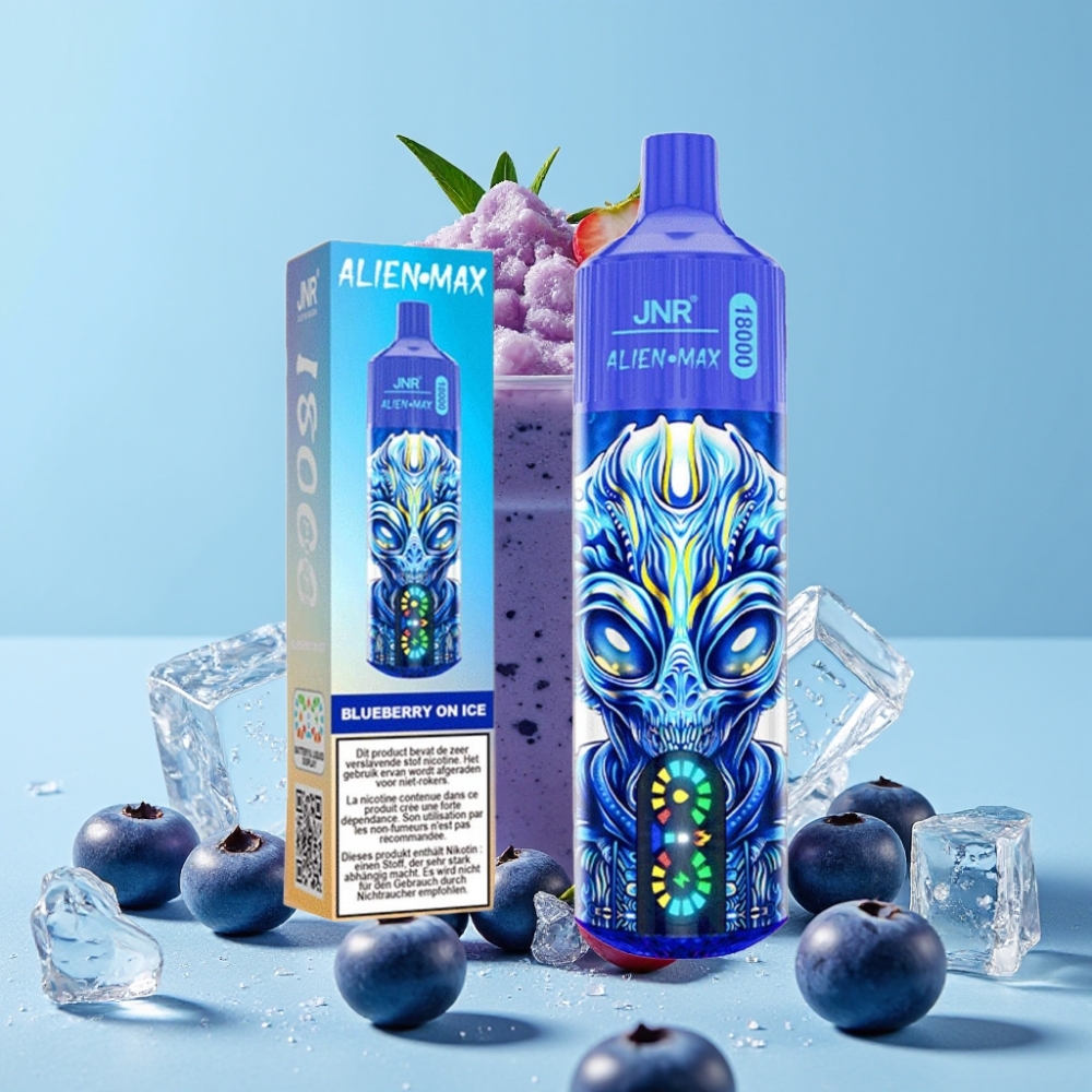 JNR Alien Max 18000 Puffs Smart LED Display Dual Mesh Coil Type-C Lading Blåbær På Is
