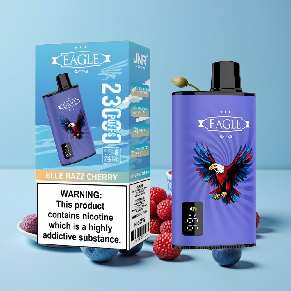 JNR EAGLE Smart 23000 Puffs Blå Bringebær Kirsebær Digit Skjerm 1.0ohm Mesh Justerbar Luftstrøm