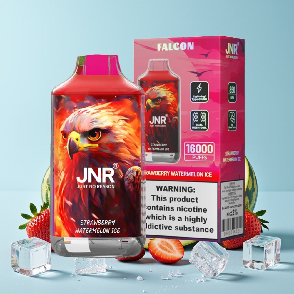 JNR Falcon 16000 Puffs 22ml 850mAh Jordbær Vannmelon Is Dual Mesh Coil