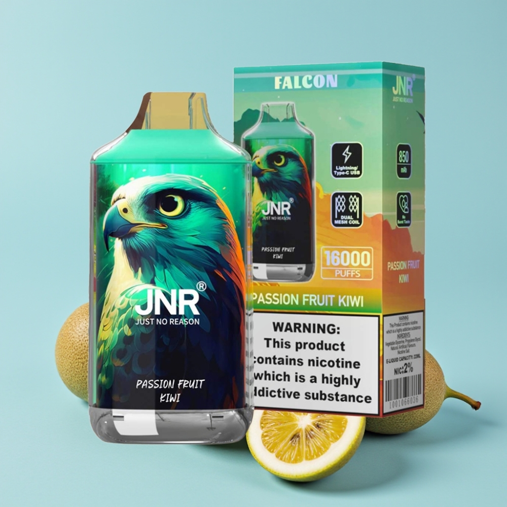 JNR Falcon 16000 Puffs 22ml Passionsfrukt Kiwi Dual Mesh Coil Smart LED