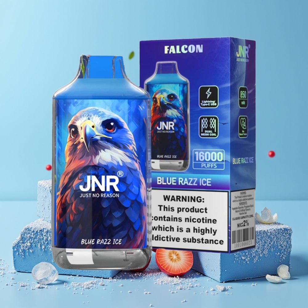 JNR Falcon 16000 Puffs 850 mAh 22ml Blå Bringebær Is Dual Mesh Coil Smart LED