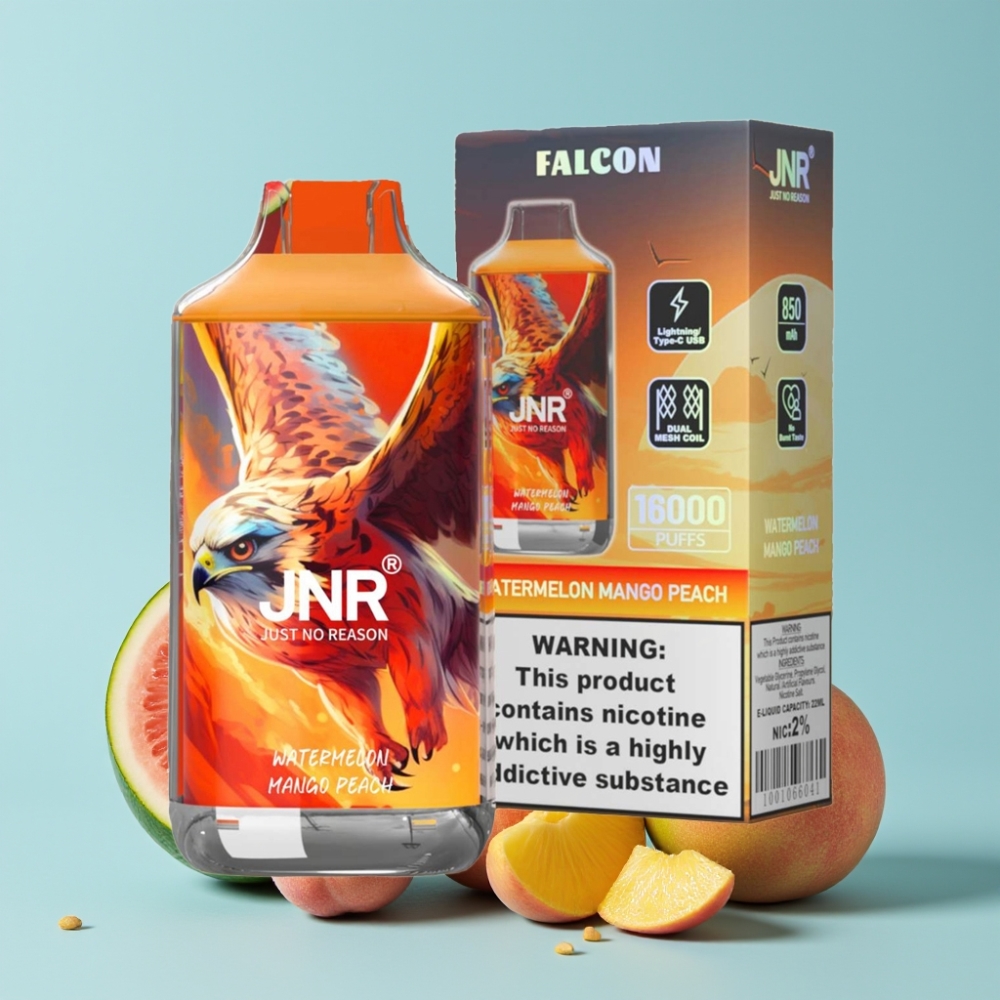 JNR Falcon 16000 Puffs 850 mAh 22ml Smart LED Display Vannmelon Mango Fersken