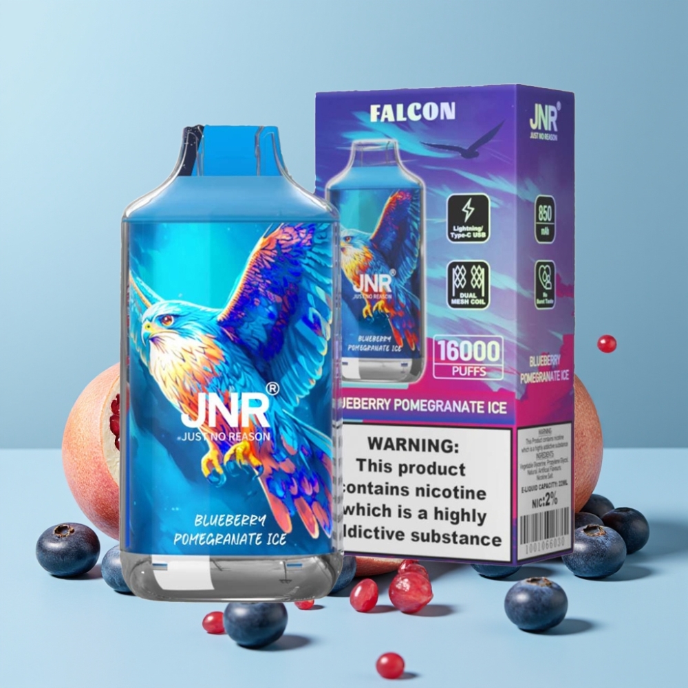 JNR Falcon 16000 Puffs 850mAh 22ml Dual Mesh Coil Blåbær Granate Is