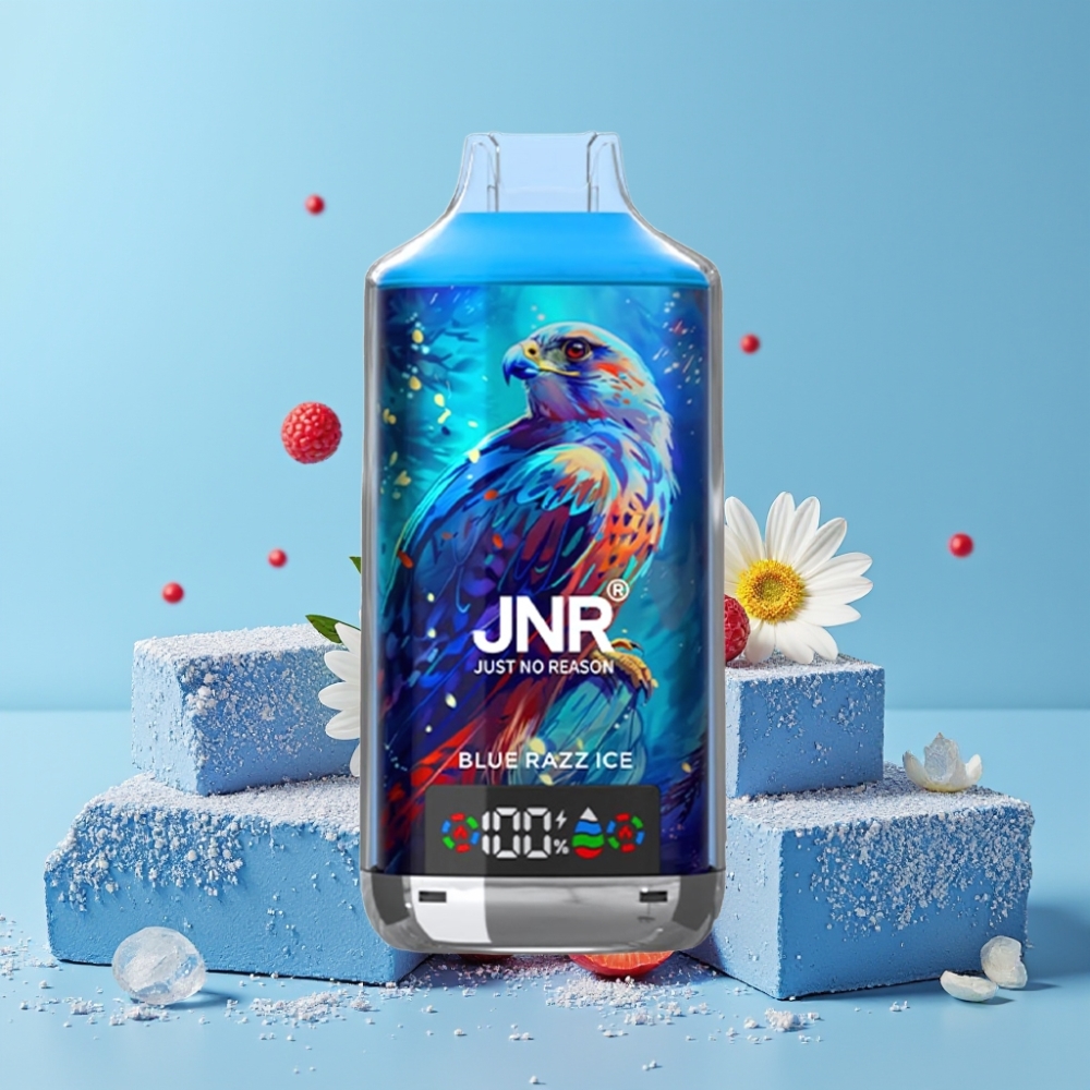 JNR Falcon X 18000 Puffs 24ml Blå Bringebær Is Type-C Lading Digit Skjerm