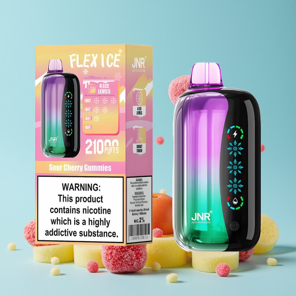 JNR Flex Ice 21000 Puffs Disposable Vape Justerbart Is Luftstrøm Sur Kirsebær Gummies