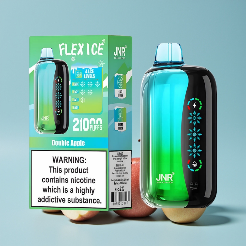 JNR Flex Ice 21000 Puffs Isjusterbar Dobbel Eple Tilpassbar Luftstrøm Berøringsskjerm 1.2 Ohm Dual Mesh 1000mAh Type-C