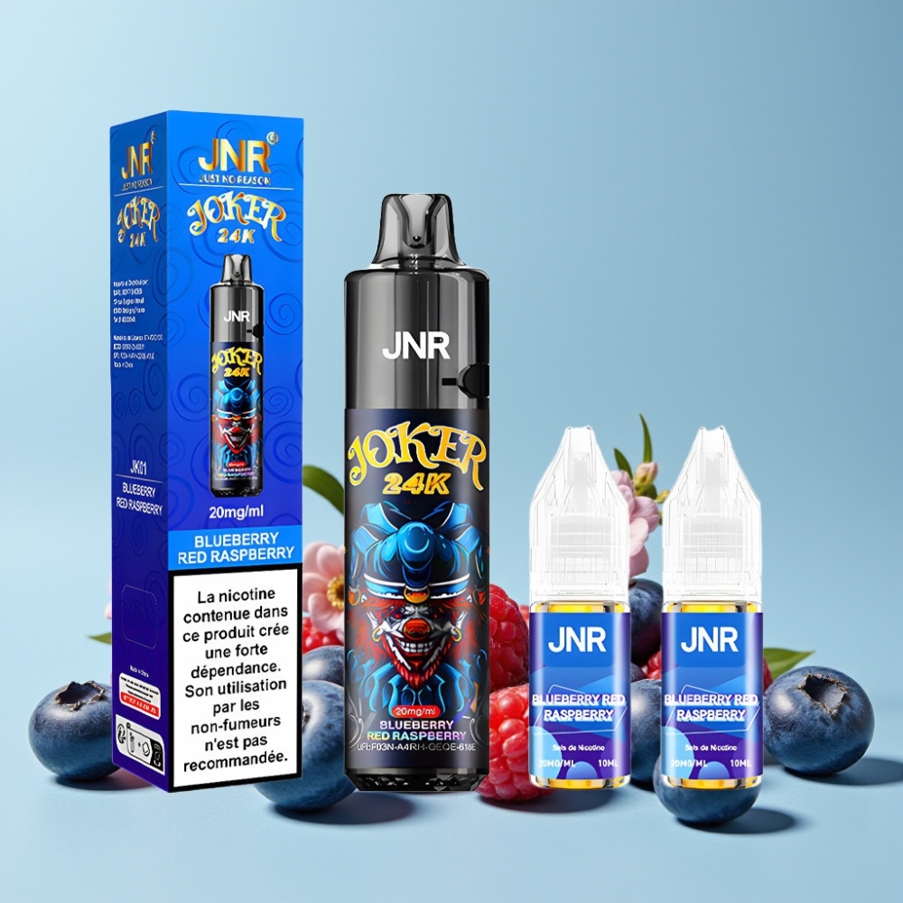 JNR Joker 24K Puffs Disposable Vape Blåbær Rød Bringebær med 800mAh Batteri og Type-C Lading