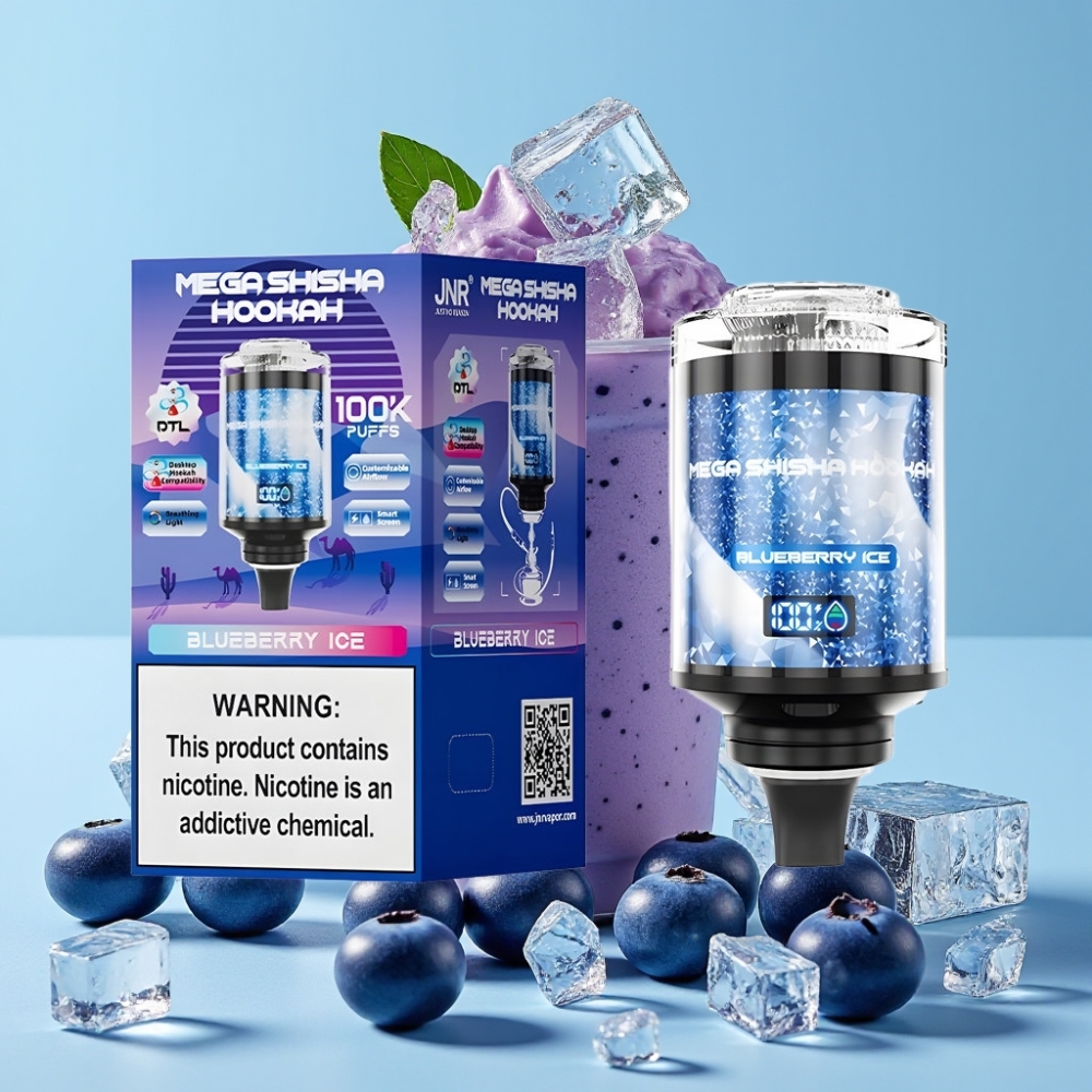 JNR Mega Shisha Hookah 100K 60ml Blåbær Is Type-C Smart Skjerm
