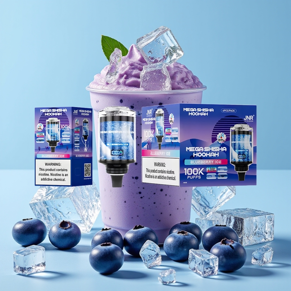 JNR Mega Shisha Hookah 100K 60ml Blåbær Is Type-C Smart Skjerm