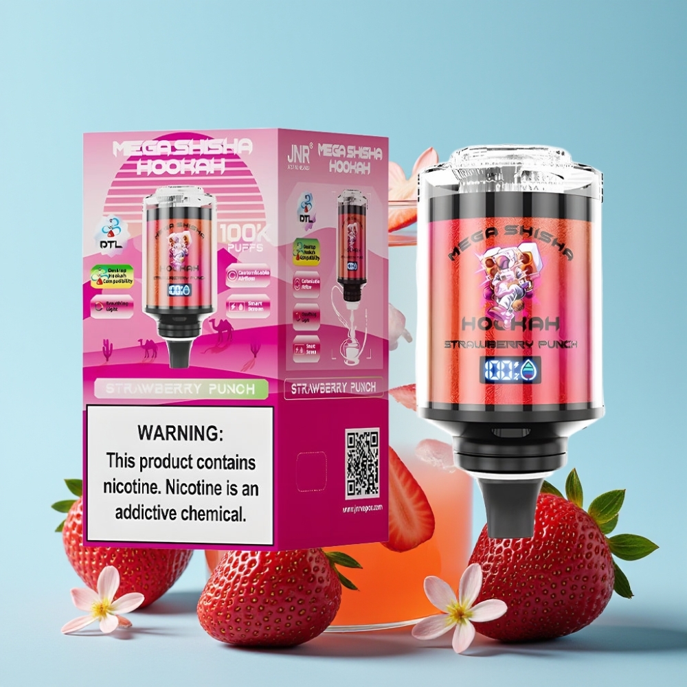 JNR Mega Shisha Hookah 100K 60ml Type-C Jordbær Punch Norge online wholesalers