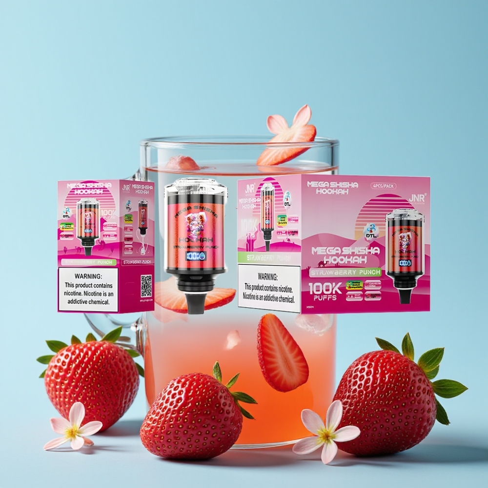 JNR Mega Shisha Hookah 100K 60ml Type-C Jordbær Punch Norge online wholesalers