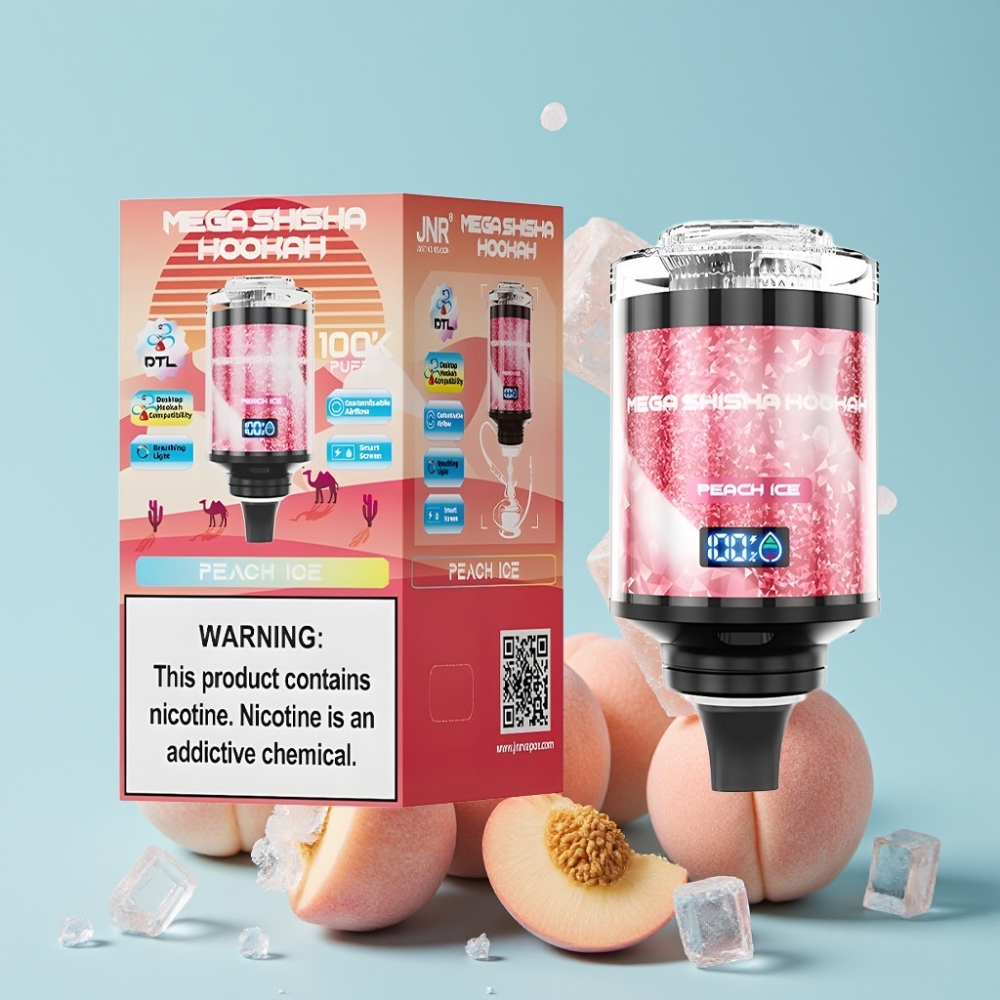 JNR Mega Shisha Hookah 100K Desktop Kompatibel 60ml 2200mAh Fersken Is