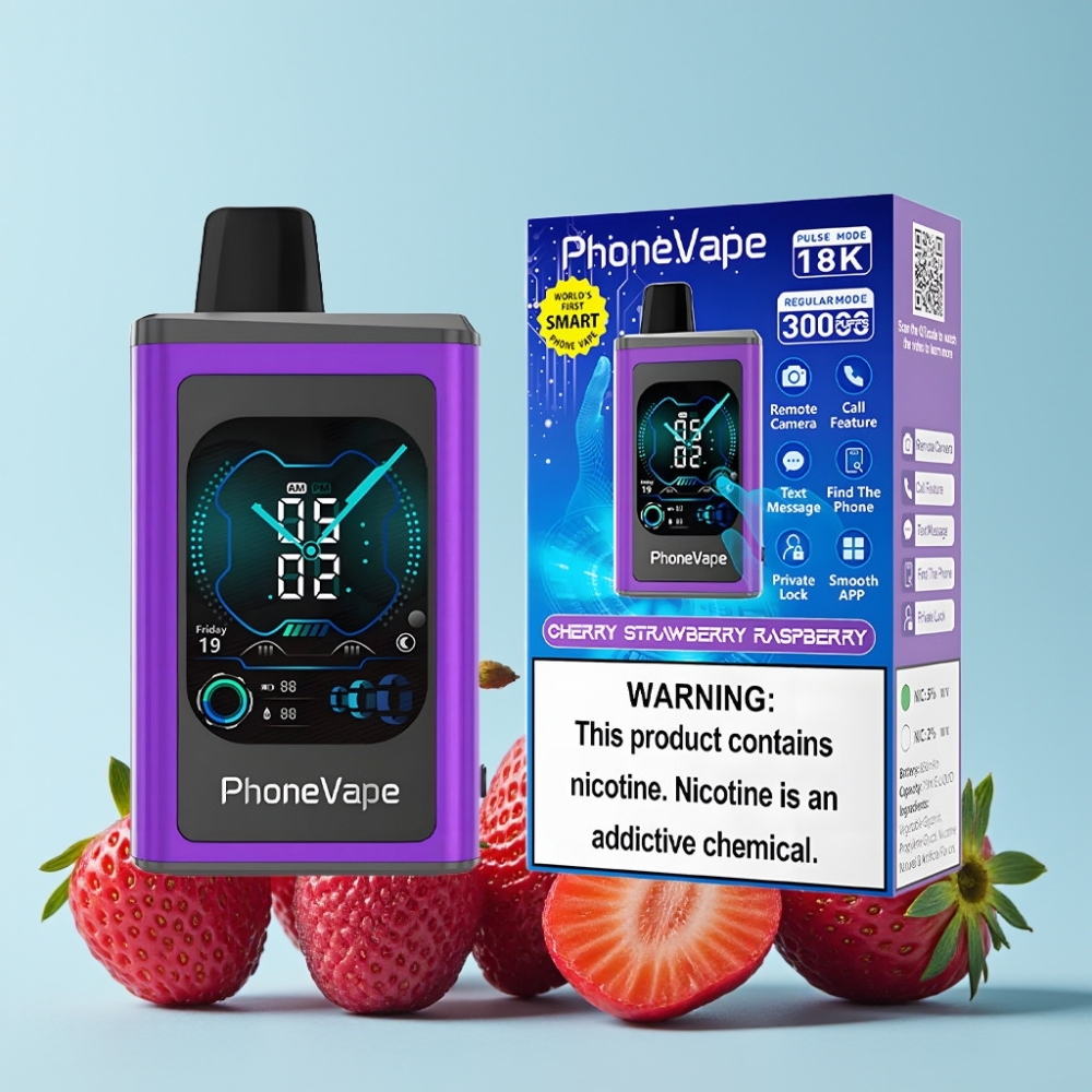 JNR PhoneVape 30000 puffs App Controlled Kirsebær Jordbær Bringebær Disposable Vape