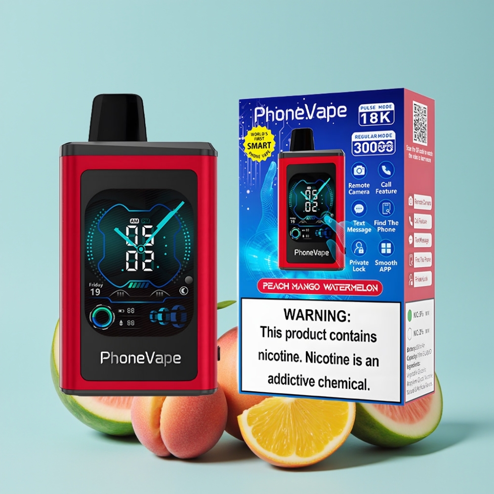 JNR PhoneVape 30000 puffs Fersken Mango Vannmelon Type-C Lader Justerbar Luftstrøm