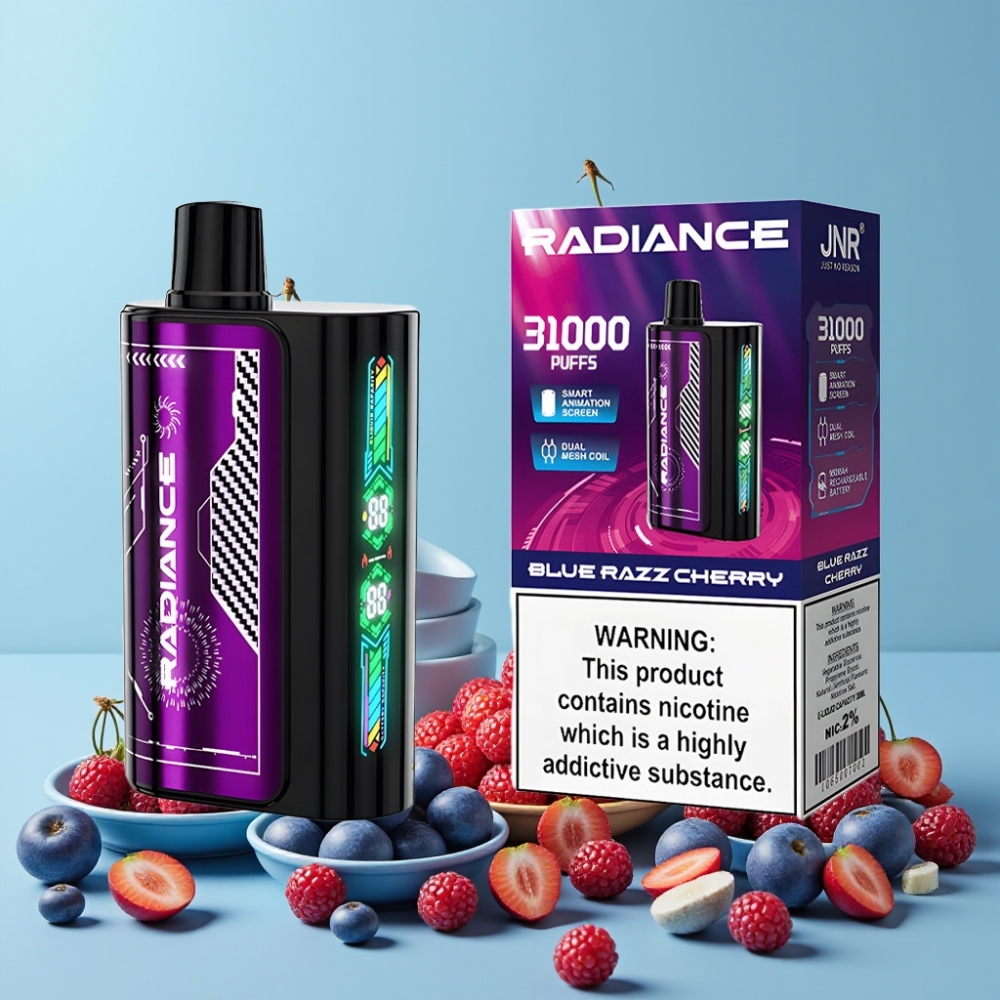 JNR Radiance 31000 Puffs Smart Skjerm Dual Mesh 950 mAh BLÅ RAZBÆR KIRSEBÆR