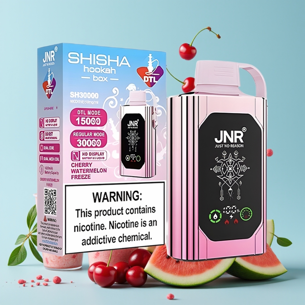 JNR Shisha Hookah Box 20500 Puffs HD Display 1000mAh 25ml Type-C Kirsebær Vannmelon Freeze