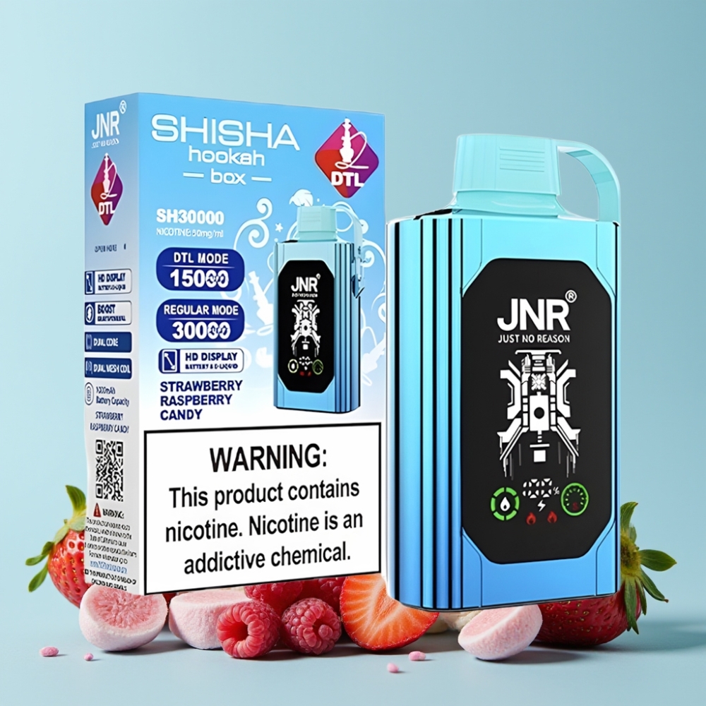 JNR Shisha Hookah Box 20500 Puffs HD Display 25ml Jordbær Bringebær Godteri