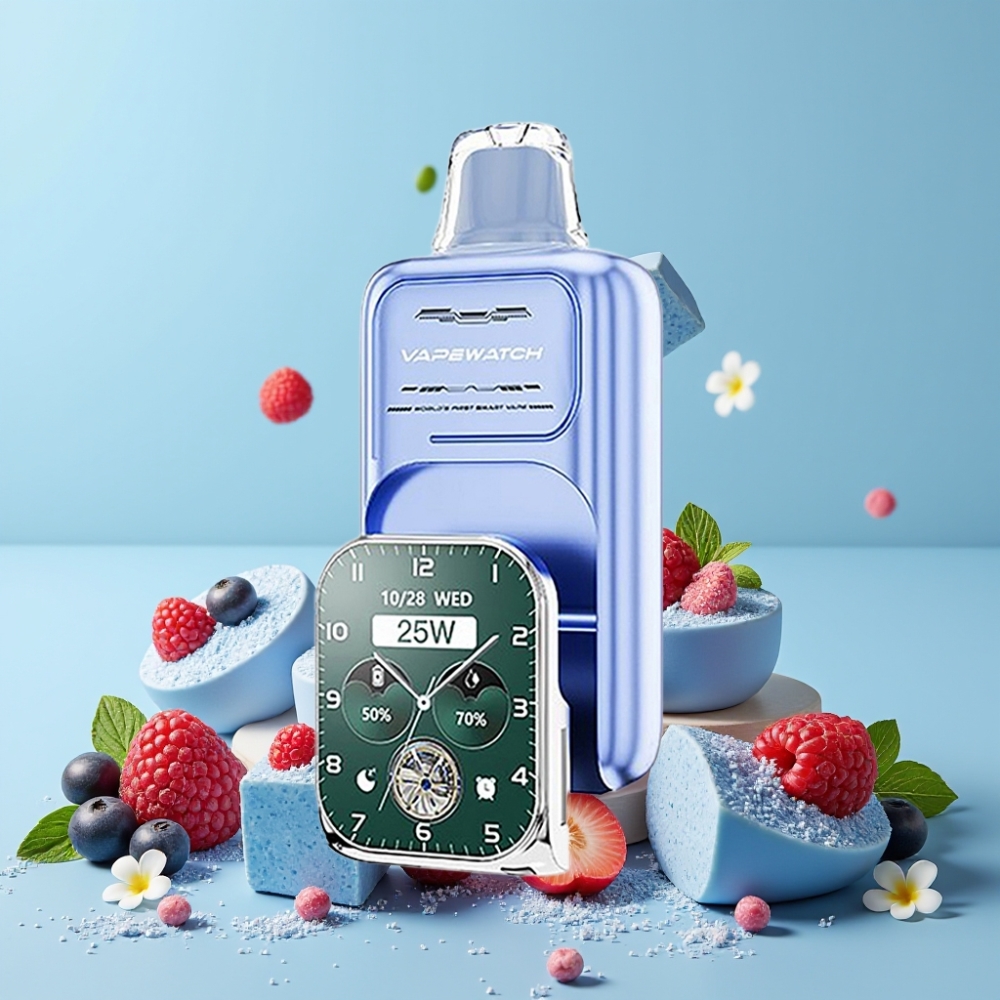 JNR VapeWatch 30000 Puff Blå Bringebær Is Type-C Hurtiglading 19mL 5% Nikotin