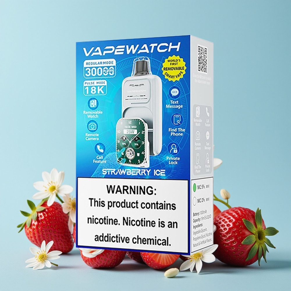 JNR VapeWatch 30000 Puffs 19mL 5% Jordbær Is Type-C Lading