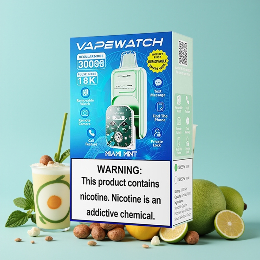 JNR VapeWatch 30000 Puffs 19mL 5% Miami Mynte Dual Mesh Coil Type-C