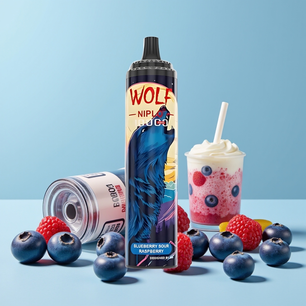 JNR Wolf Niplo 10000 Puffs 20ml Blåbær Sur Bringebær Type-C Lading 1.0 Ohm Mesh