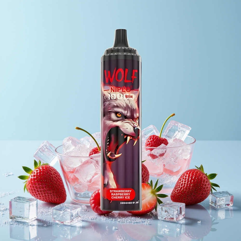 JNR Wolf Niplo 10000 Puffs 20ml Jordbær Bringebær Kirsebær Is Type-C