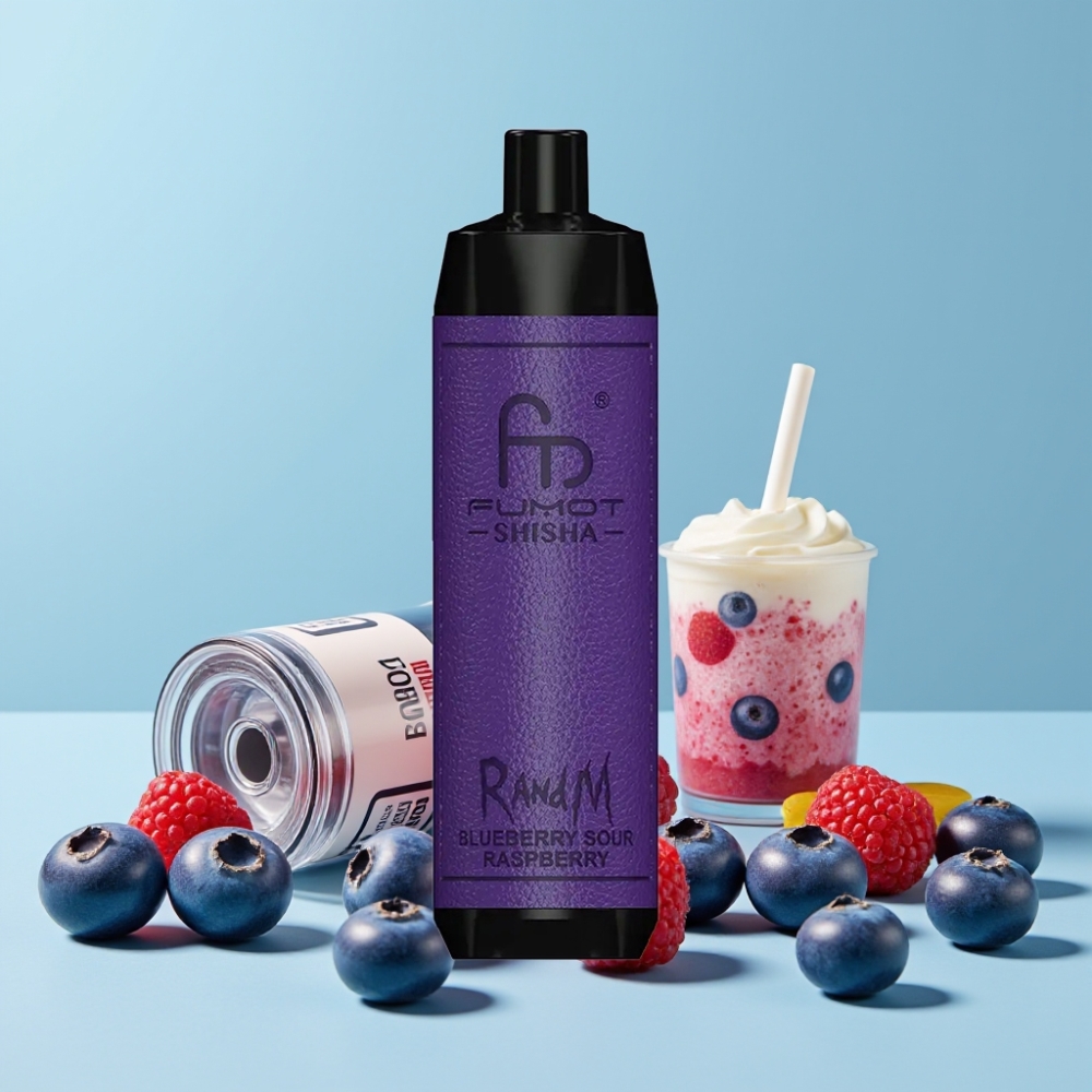 RandM Fumot Shisha 10000 Puffs 18ml 0.5% Nikotin Blåbær Sur Bringebær