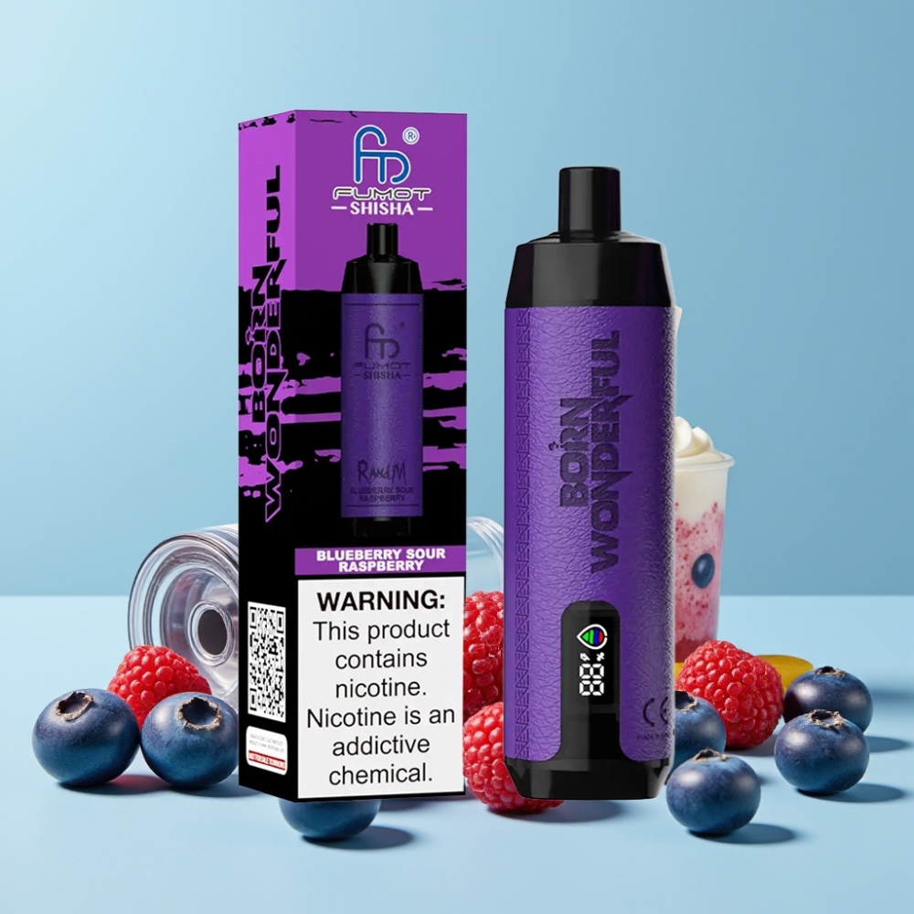 RandM Fumot Shisha 10000 Puffs 18ml 0.5% Nikotin Blåbær Sur Bringebær